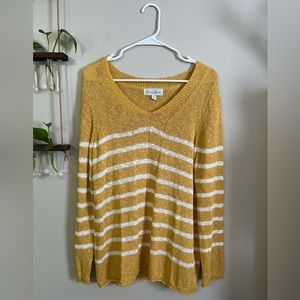 Fashion Avenue, mustard yellow & white knit sweater, Size S, NWOT